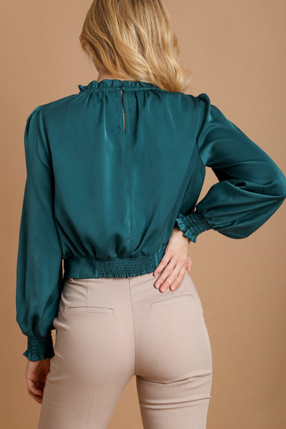 Umgee Frill Tied Hem Long Sleeve Blouse - Tigbul's Variety Fashion Shop