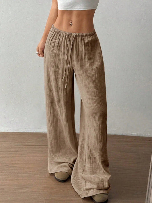 Wide Leg Drawstring Casual Pants - Tigbul's Variety Fashion Shop