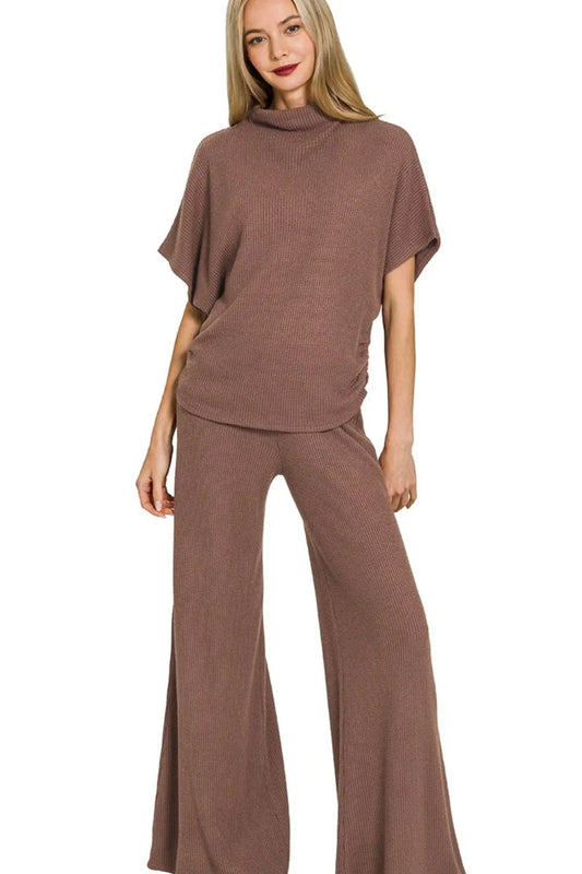 Zenana Sweater Mock Neck Top & Long Pants Set - Tigbul's Variety Fashion Shop