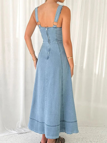 Wide Strap Sweetheart Neck Denim Dress - Tigbul's Variety Fashion Shop