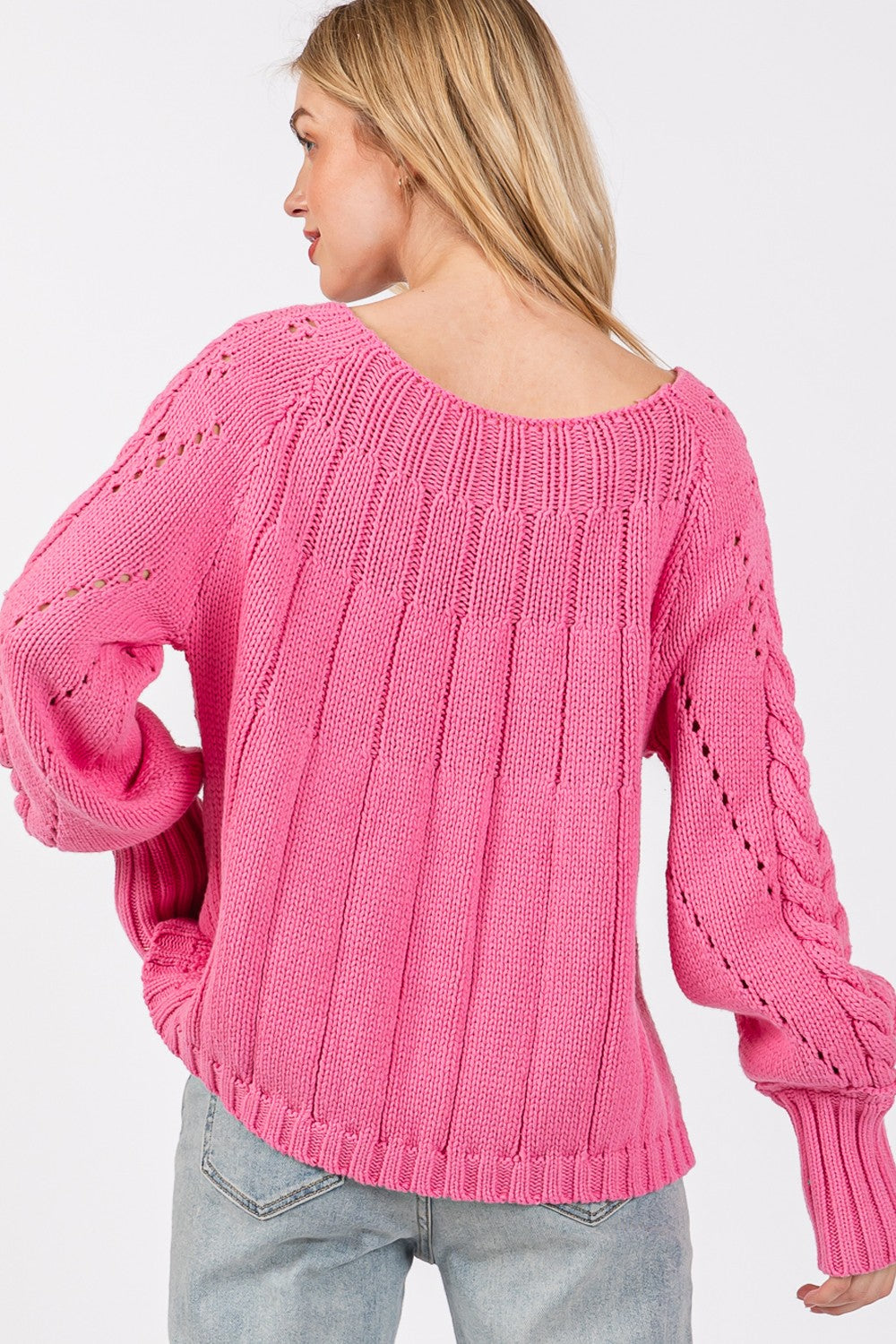 SAGE + FIG Cable-Knit Long Sleeve Sweater - Tigbul's Variety Fashion Shop