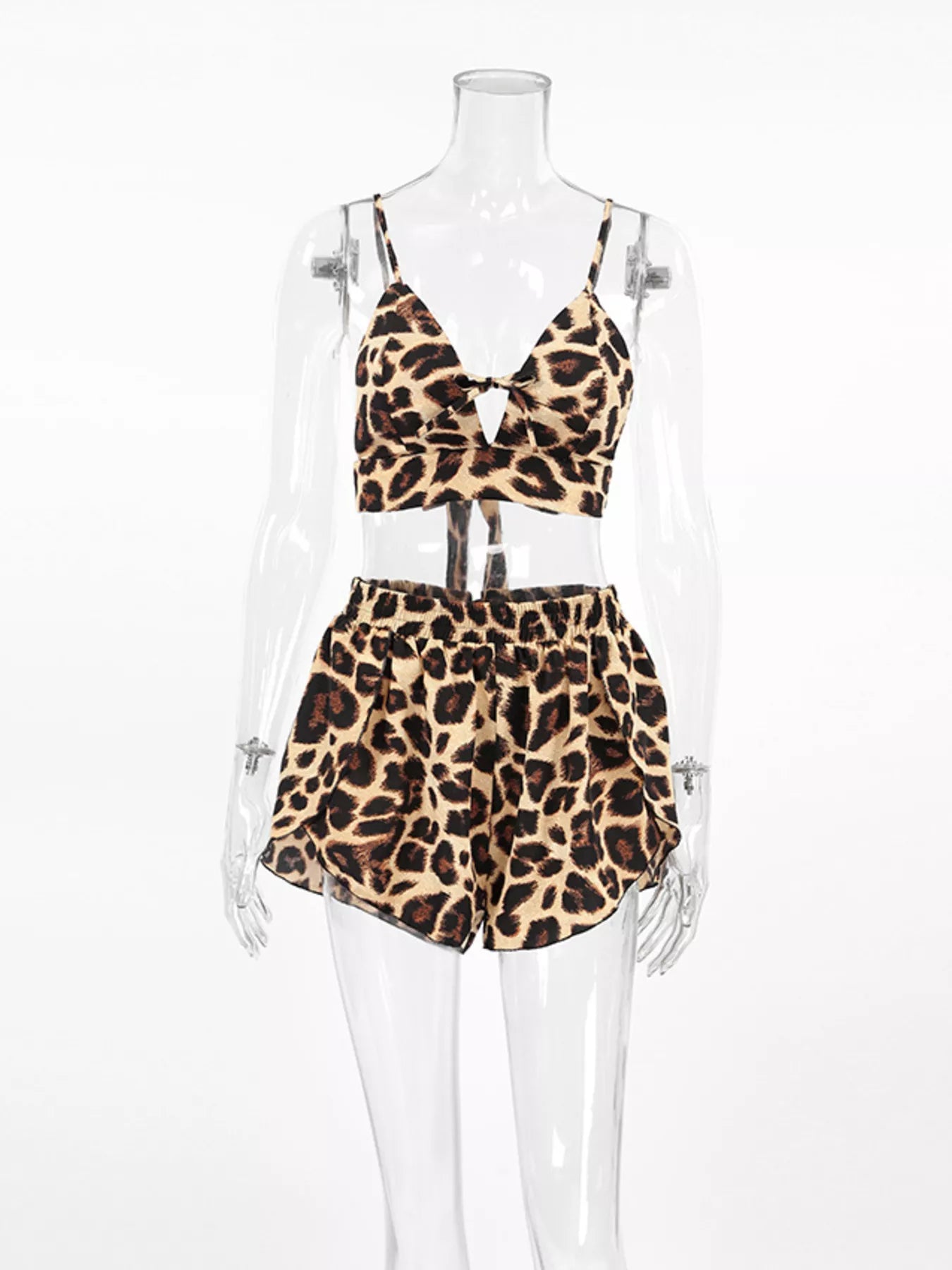 Leopard Cami & Cardigan and Shorts Three-Piece Lounge Set | Tigbuls