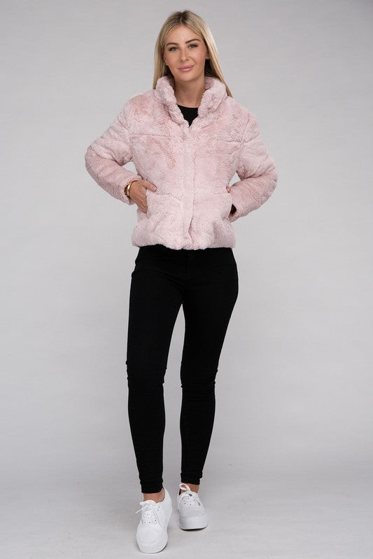 Fluffy Zip-Up Sweater Jacket - Tigbuls Variety Fashion