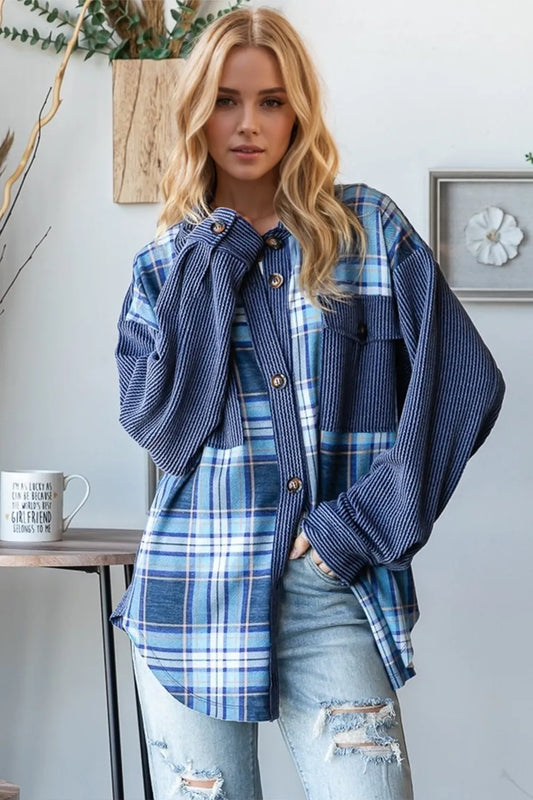 Plaid Button Up Long Sleeve Shirt with Breast Pockets - Tigbul's Variety Fashion Shop