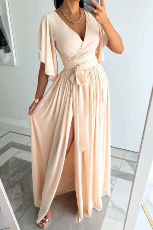 Surplice Flutter Sleeve Maxi Dress - Tigbul's Variety Fashion Shop