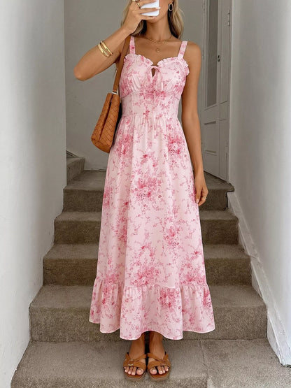 Pink Floral Print Frill Trim Cami Dress - Tigbuls Variety Fashion