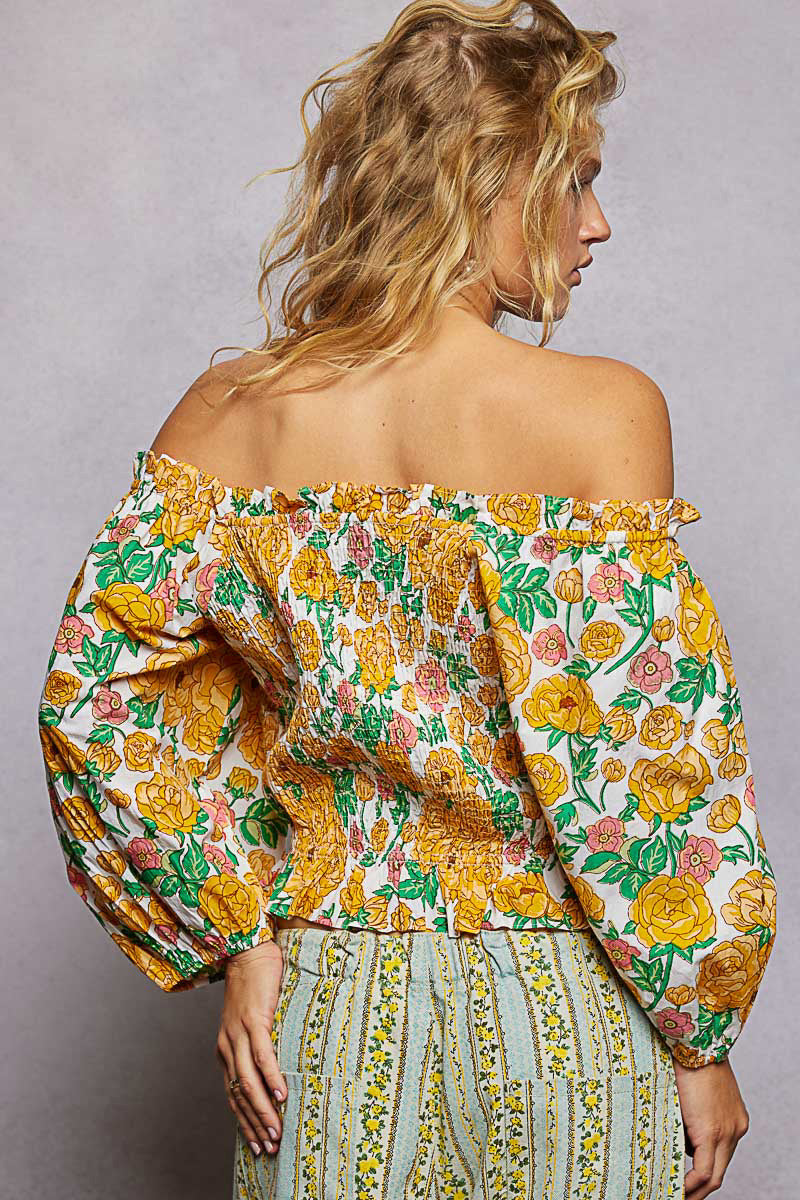 POL Floral Print Off-Shoulder Smocked Blouse | Tigbuls Variety