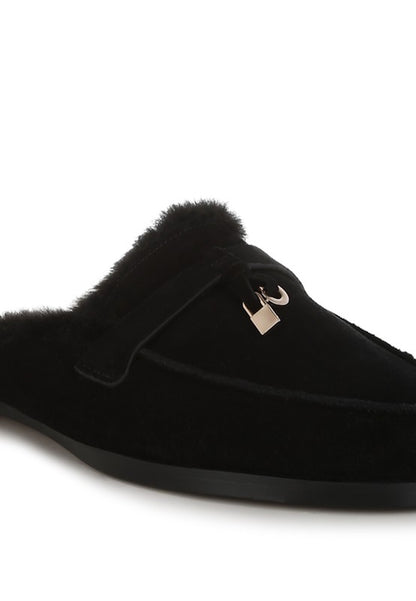 Bosnia Suede & Faux Fur Slip On Mules - Tigbul's Variety Fashion Shop