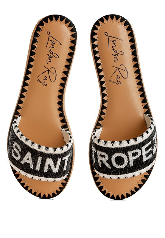 Luxe Getaway Beaded Saint Tropez Flat Slip Ons - Tigbul's Variety Fashion Shop