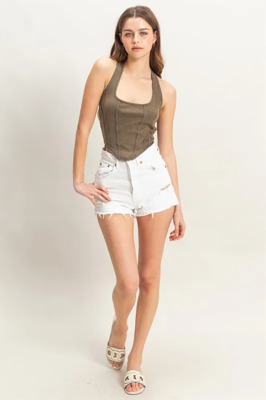 Mineral Wash Halter Neck Everyday Top - Tigbul's Variety Fashion Shop