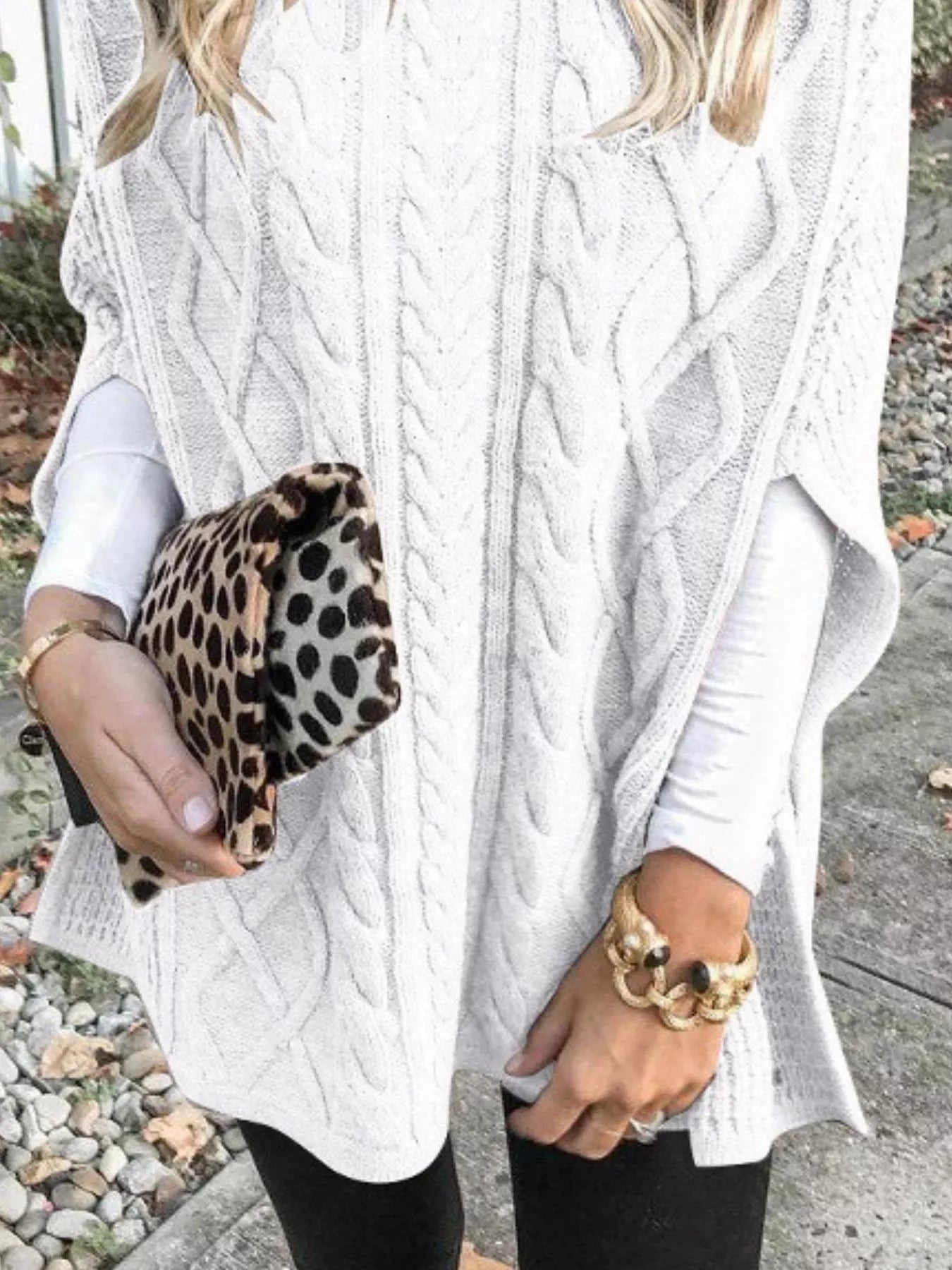 Chunky Cable Knit Turtleneck Poncho Cover Up - Tigbul's Variety Fashion Shop