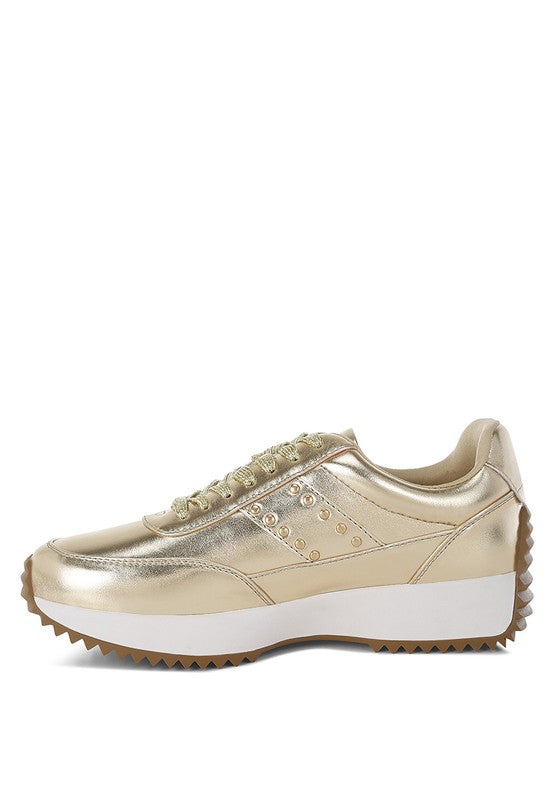 Mujori Metallic Pleather Studded Sneakers - Tigbul's Variety Fashion Shop