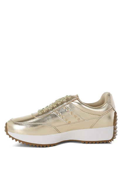Mujori Metallic Pleather Studded Sneakers - Tigbul's Variety Fashion Shop