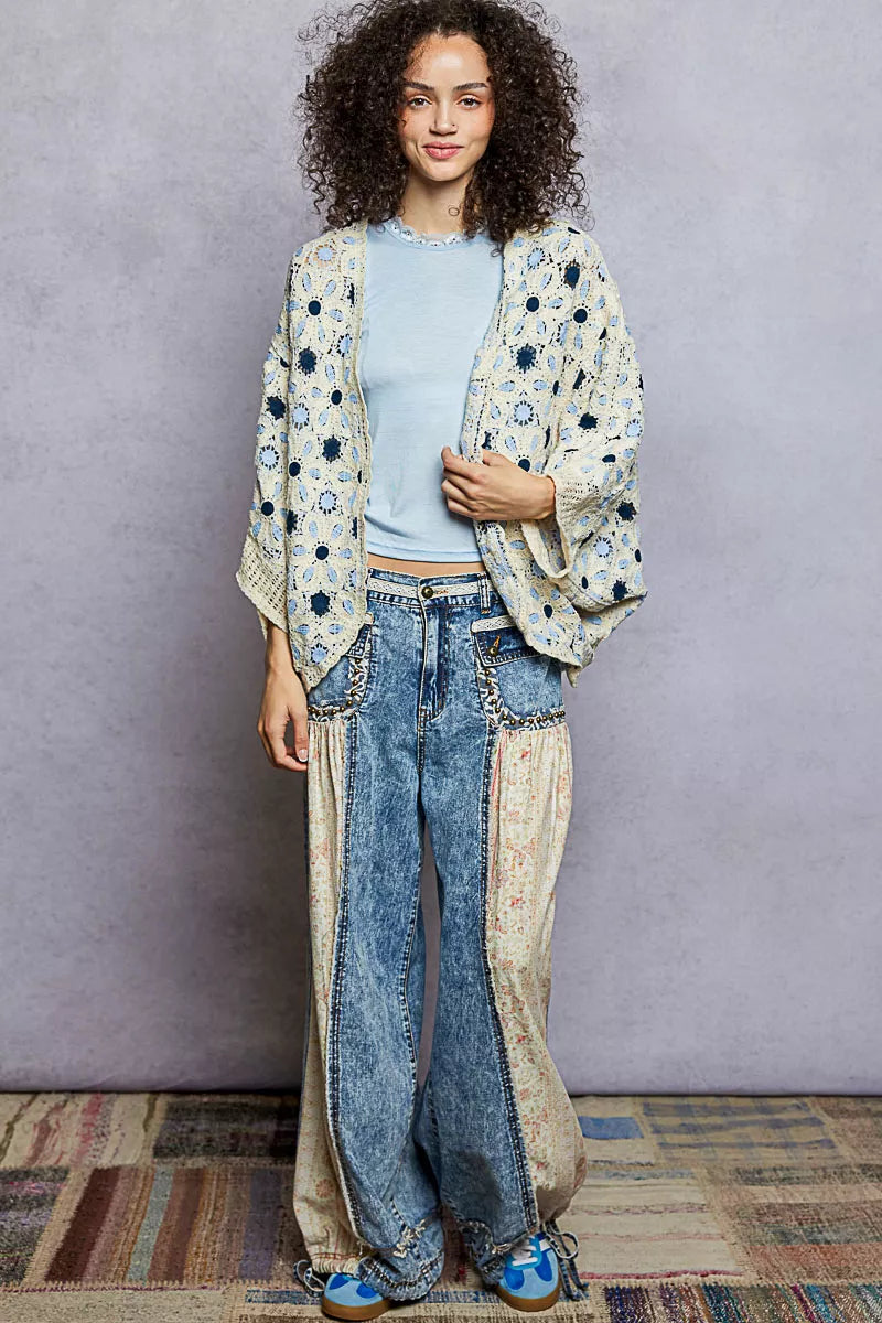 POL Open Front Floral Pattern Crochet Cardigan - Tigbul's Variety Fashion Shop