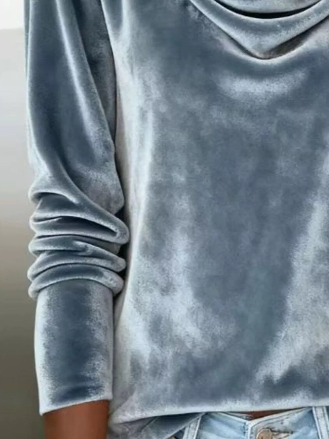 Velvet Cowl Neck Long Sleeve T-Shirt - Tigbul's Variety Fashion Shop