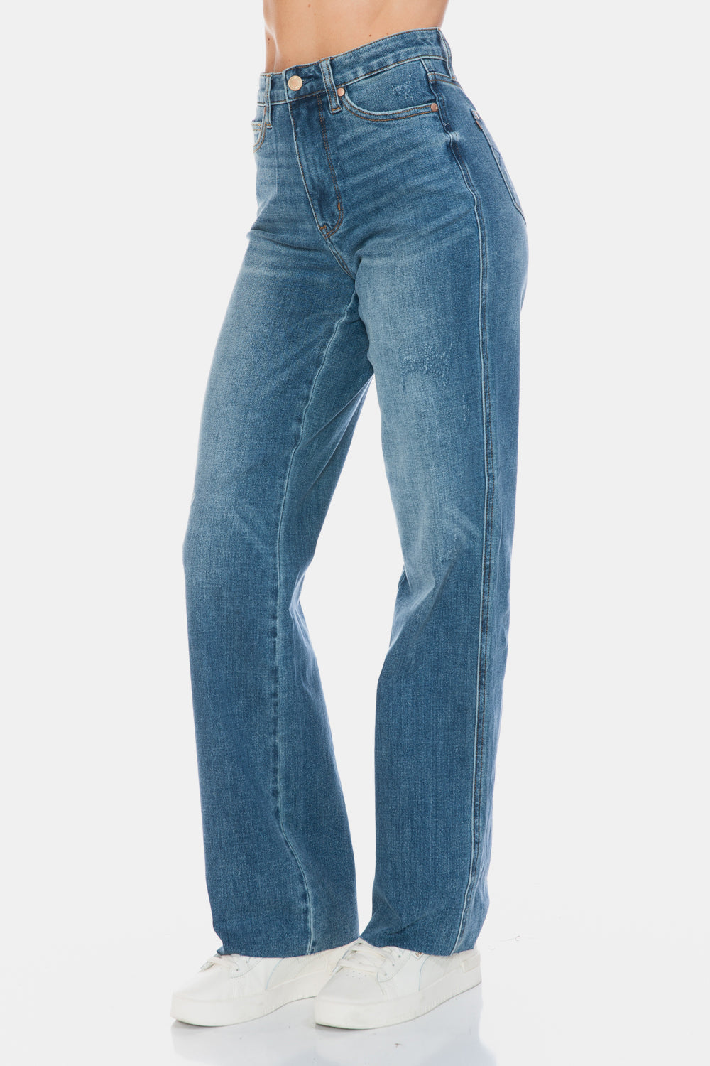 Judy Blue Full Size Tummy Control Cut Raw Hem Straight Jeans - Tigbul's Variety Fashion Shop