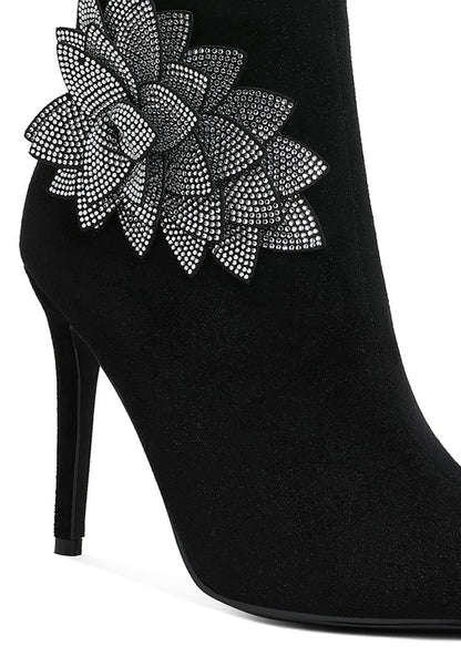 Yarrow Rhinestones Petal Detail Boots - Tigbul's Variety Fashion Shop