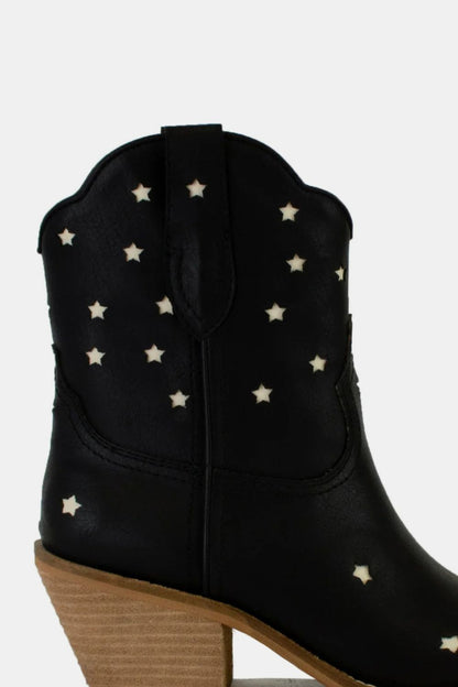 Black Faux Leather Star-Shaped Cutouts Point Toe Boots - Tigbul's Variety Fashion Shop