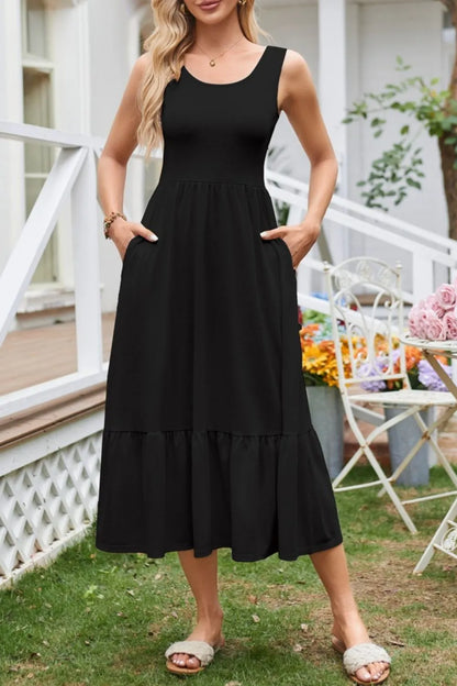 Round Neck Wide Strap Tank Dress - Tigbul's Variety Fashion Shop