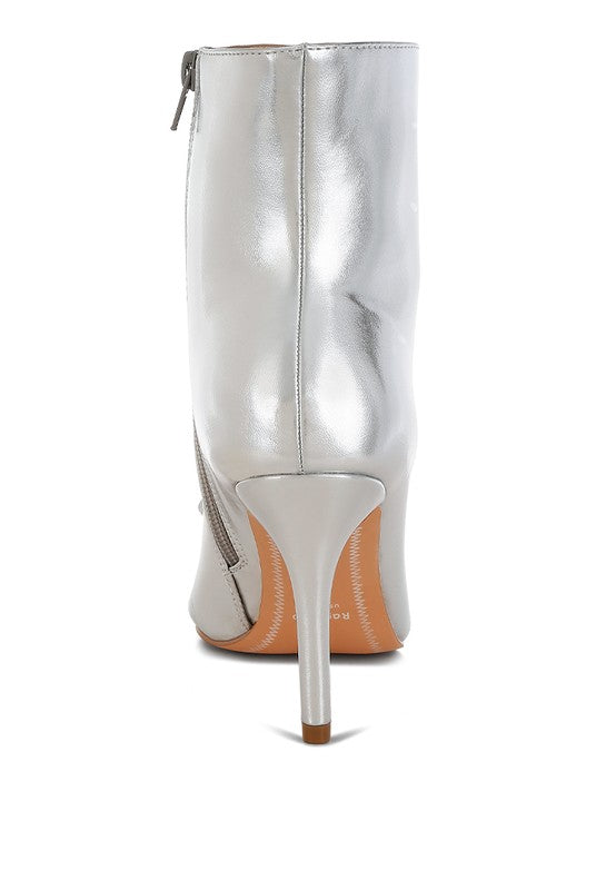 Capper Bow Detail Metallic High Ankle Boots - Tigbul's Variety Fashion Shop