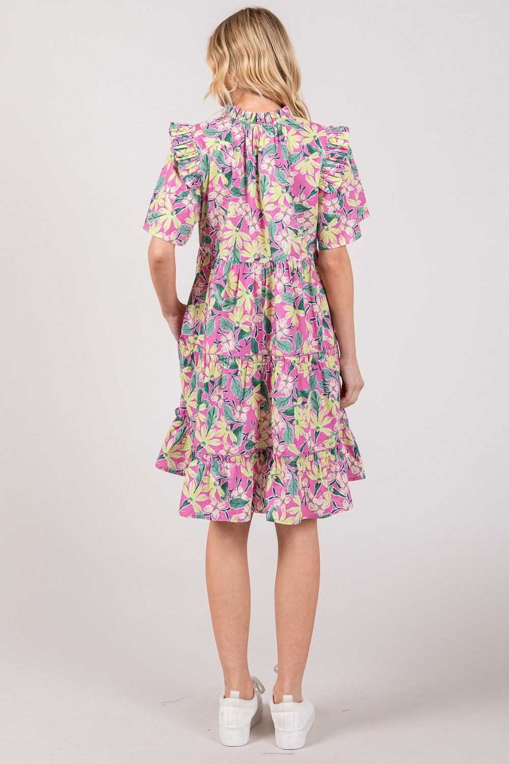 SAGE + FIG Floral Ruffle Short Sleeve Dress - Tigbul's Variety Fashion Shop
