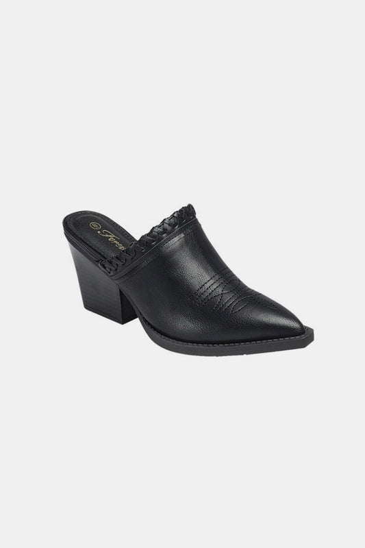 Black Pointy Toe Slip On Chunky Mules - Tigbul's Variety Fashion Shop