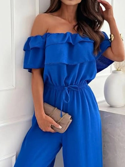 Off-Shoulder Ruffled Wide Leg Jumpsuit - Tigbul's Variety Fashion Shop