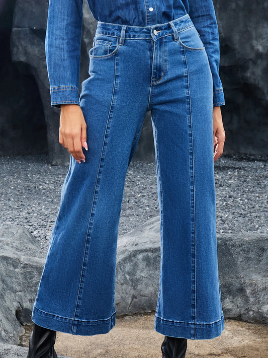 Seam Detail Flared Bottom Ankle Length Jeans - Tigbul's Variety Fashion Shop