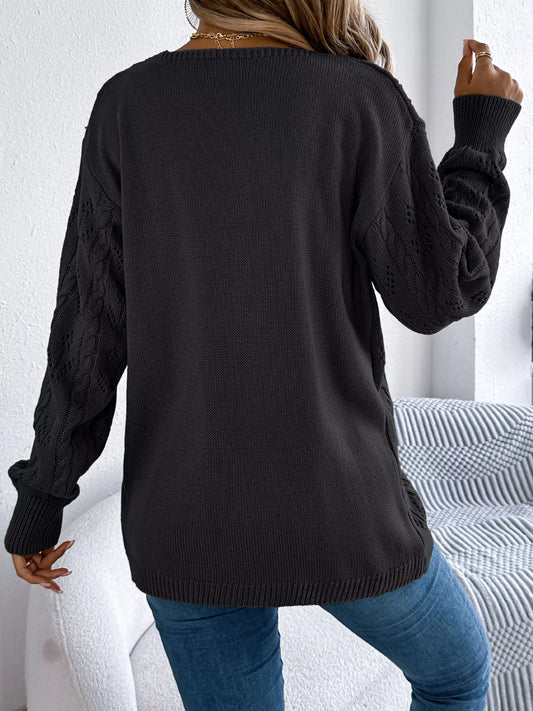 Openwork Open Front Long Sleeve Cardigan - Tigbul's Variety Fashion Shop