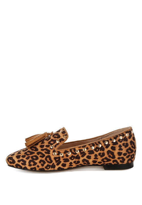 Niloha Studs & Tassels Detail Leopard Loafers - Tigbul's Variety Fashion Shop