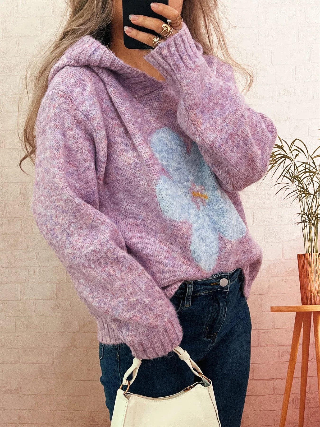 Flower Long Sleeve Hooded Sweater - Tigbul's Variety Fashion Shop