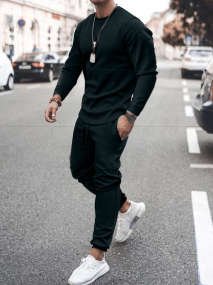 Men's Full Size Round Neck Long Sleeve Top and Pants Set - Tigbul's Variety Fashion Shop