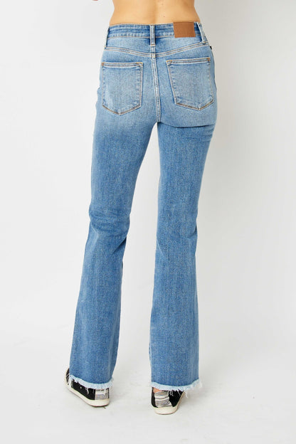 Judy Blue Full Size Distressed Raw Hem Bootcut Jeans - Tigbuls Variety Fashion