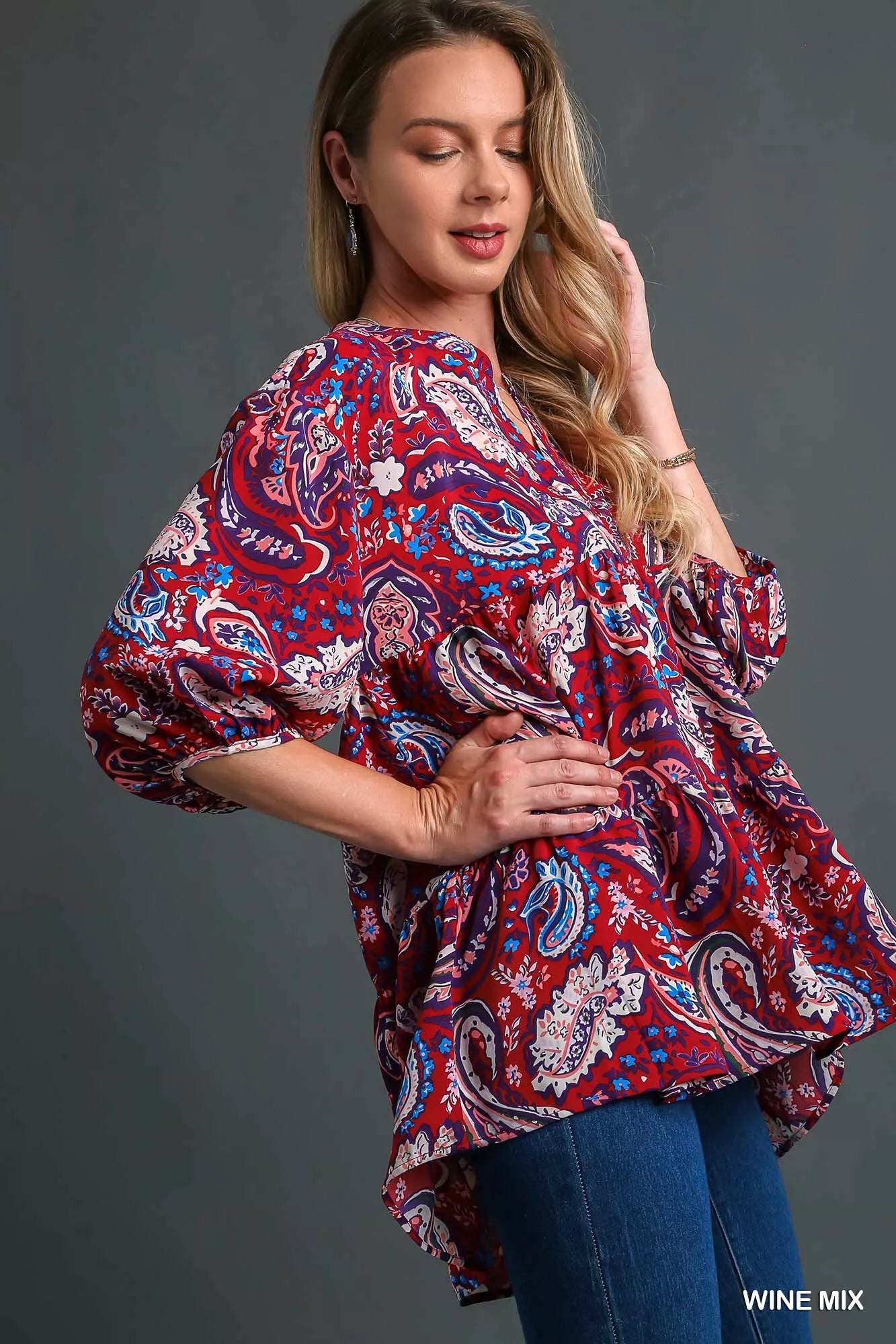Umgee Mix Paisley Boho Tunic Blouse - Tigbul's Variety Fashion Shop
