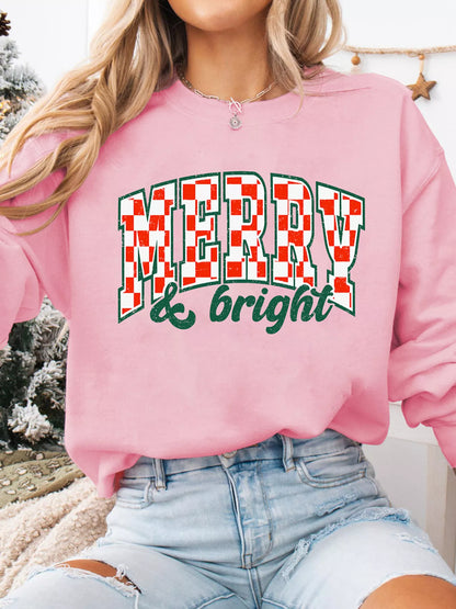 MERRY & Bright Graphic Christmas Long Sleeve Sweatshirt - Tigbul's Variety Fashion Shop