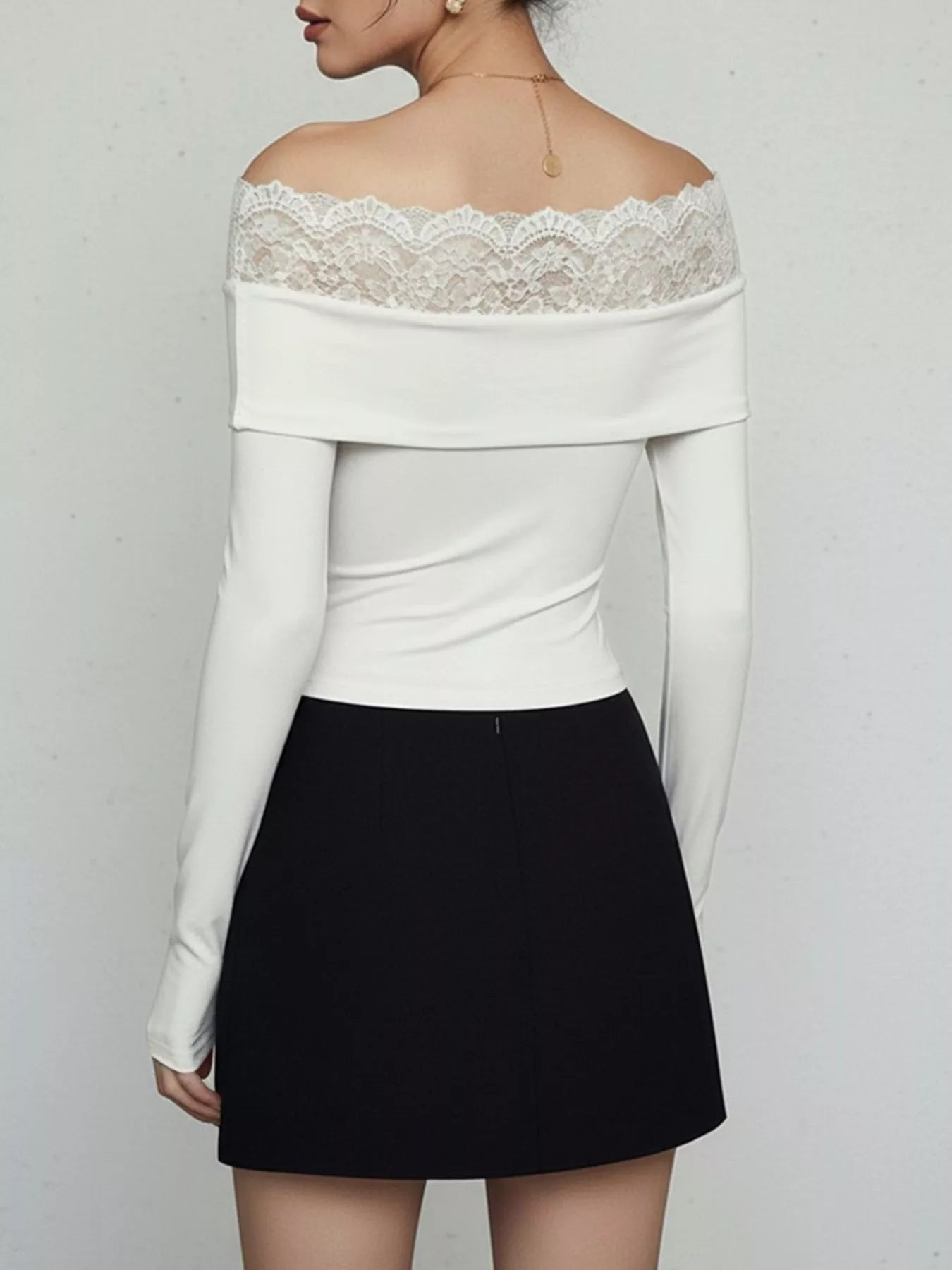 Lace Detail Off-Shoulder Long Sleeve Bodysuit - Tigbul's Variety Fashion Shop