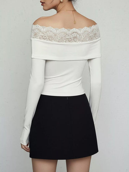 Lace Detail Off-Shoulder Long Sleeve Bodysuit - Tigbul's Variety Fashion Shop