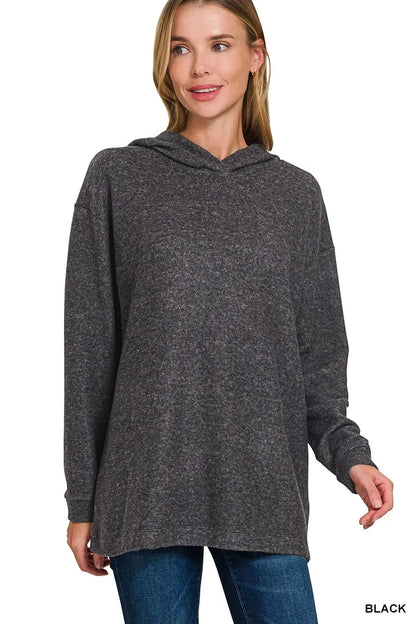 Zenana Hooded Brushed Melange Hacci Sweater - Tigbul's Variety Fashion Shop