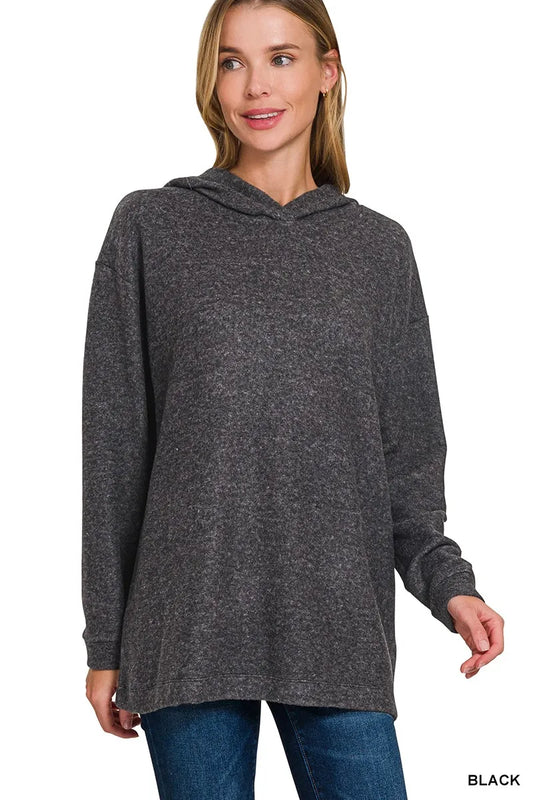 Zenana Hooded Brushed Melange Hacci Sweater - Tigbul's Variety Fashion Shop