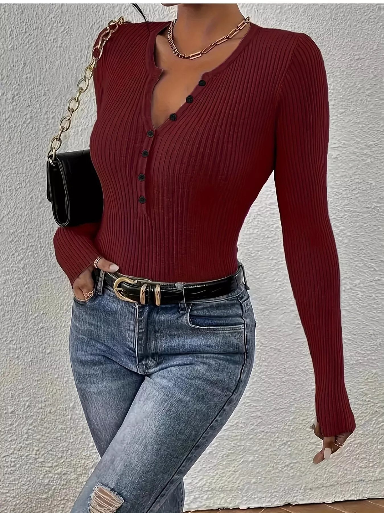 Ribbed Knit Button Front Knit Top - Tigbul's Variety Fashion Shop