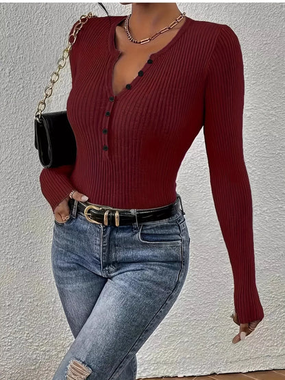 Ribbed Knit Button Front Knit Top - Tigbul's Variety Fashion Shop