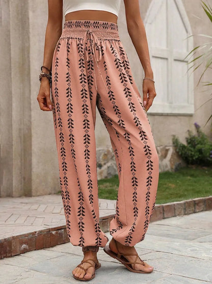 Tied Printed High Waist Pants - Tigbul's Variety Fashion Shop