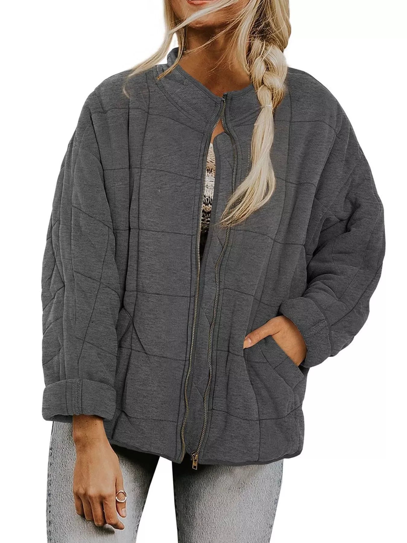 Quilted Zip Up Outerwear - Tigbul's Variety Fashion Shop