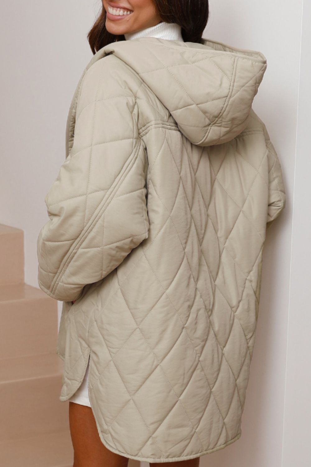 Snap Down Long Sleeve Quilted Winter Coat - Tigbul's Variety Fashion Shop