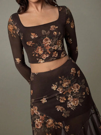 Floral Square Neck Top and Skirt Set - Tigbul's Variety Fashion Shop