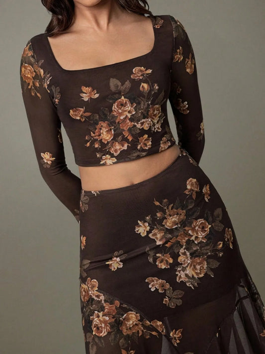 Floral Square Neck Top and Skirt Set - Tigbul's Variety Fashion Shop