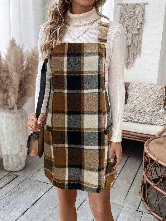 Plaid Square Neck Mini Dress - Tigbul's Variety Fashion Shop
