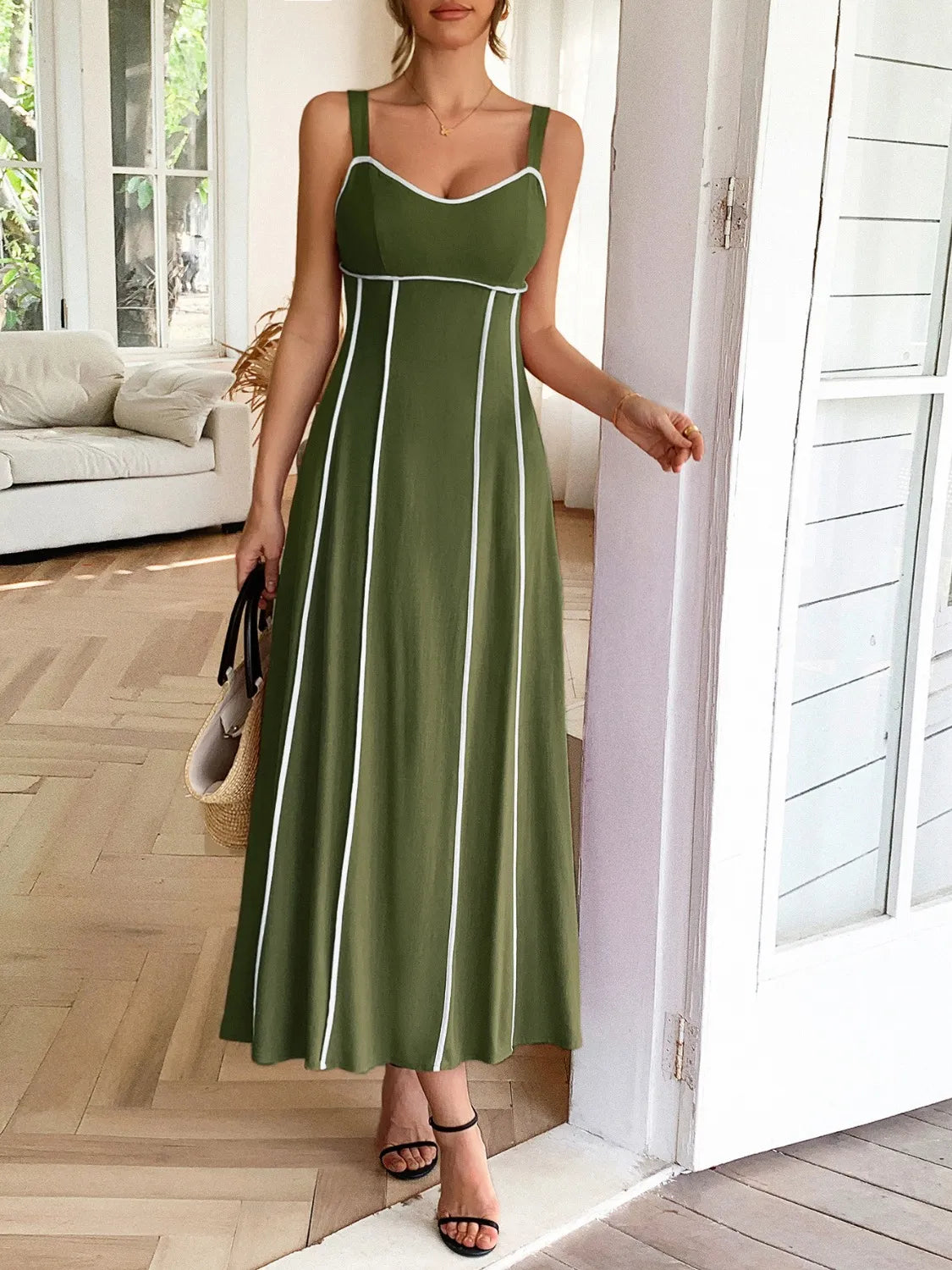 Contrast Wide Strap Midi Cami Dress - Tigbul's Variety Fashion Shop