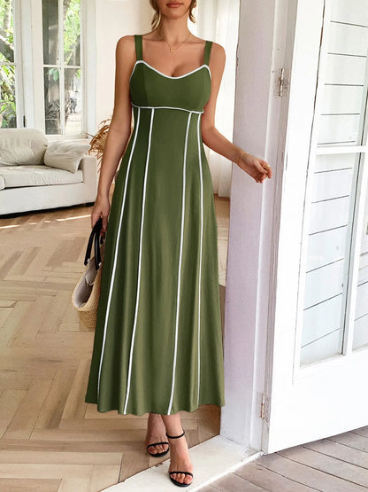 Contrast Wide Strap Midi Cami Dress - Tigbul's Variety Fashion Shop