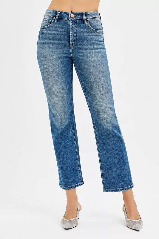 RISEN Tummy Control High Rise Crop Straight Jeans - Tigbul's Variety Fashion Shop